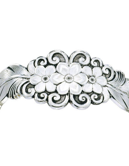 Antiqued Silver Flower and Feather Spray Cuff Bracelet