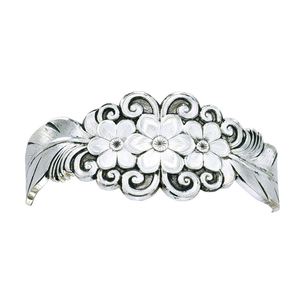 Antiqued Silver Flower and Feather Spray Cuff Bracelet