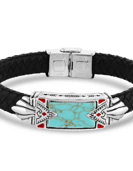 Southwest Thunderbird Flat Braided Leather Bracelet