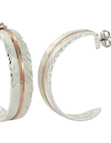 Feather Rose Gold Vein Hoop Earrings