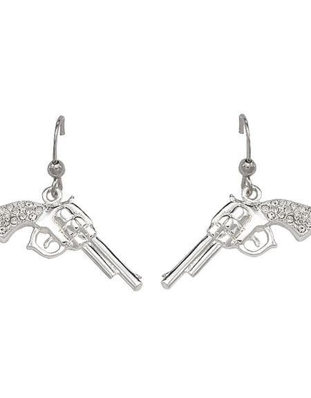 Cowgirl Pistols Rhinestone Handle Drop Earrings