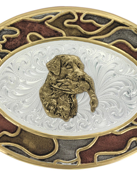 Two-Tone Original Camo Buckle with Bird Dog