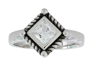 Roped Clear CZ Princess Ring